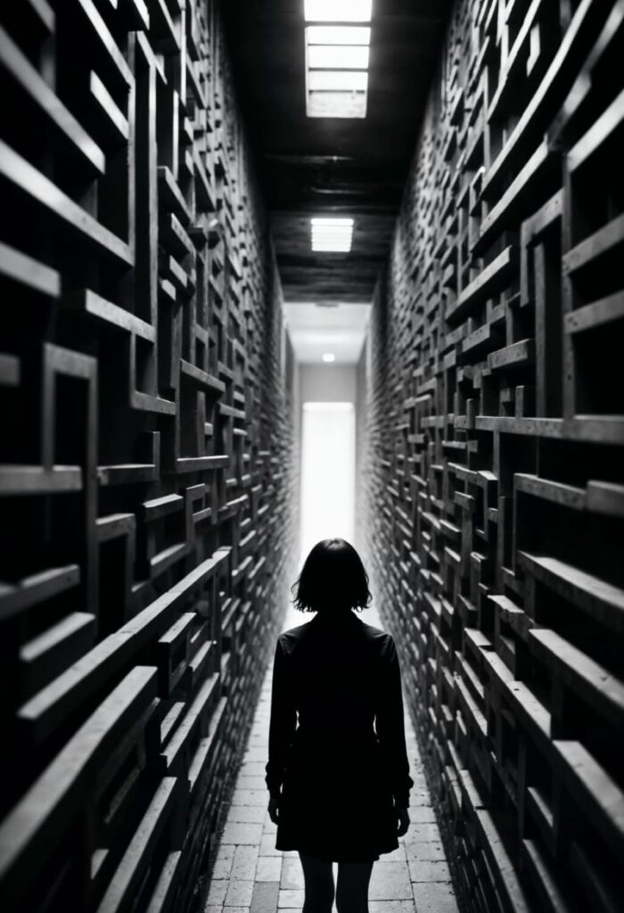 Ilustração de um labirinto dentro de uma cabeça, simbolizando a confusão mental sobre por que dietas não funcionam.